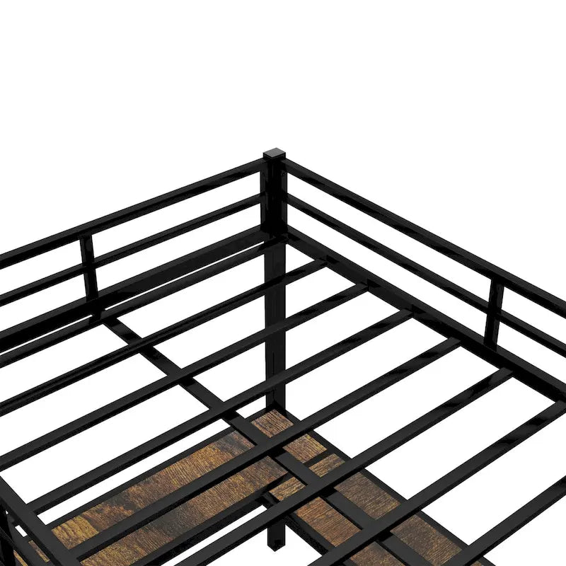 Full Size Metal Loft Bed with Desk, Shelves and Guardrails