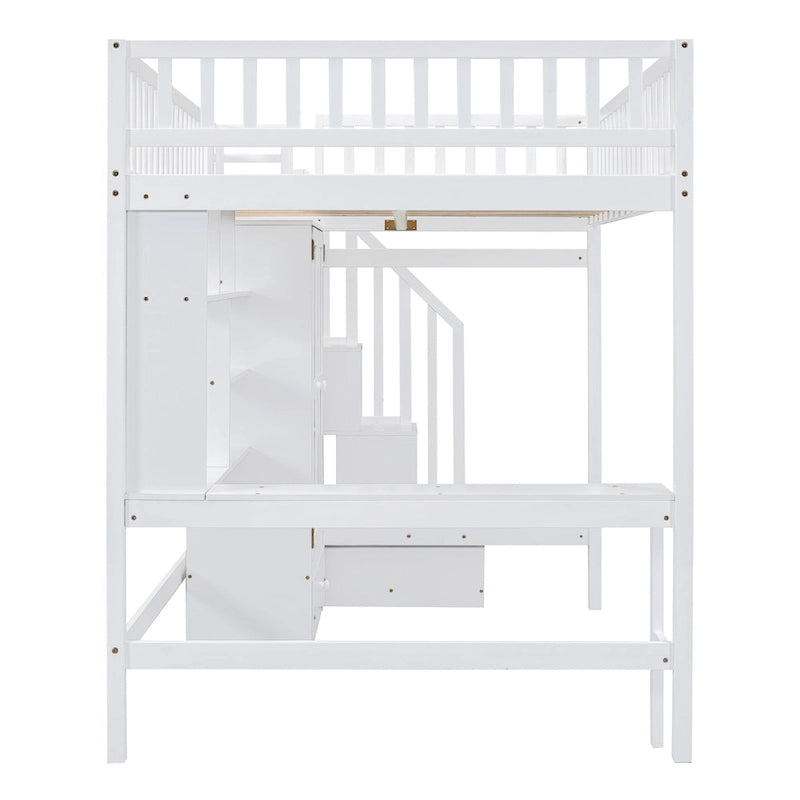 Full Size Loft Bed with Bookshelf, Drawers, Desk and Wardrobe