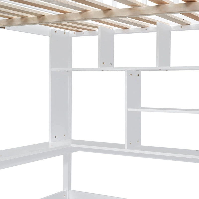 Full Size Loft Bed with Bookshelf, Drawers, Desk and Wardrobe