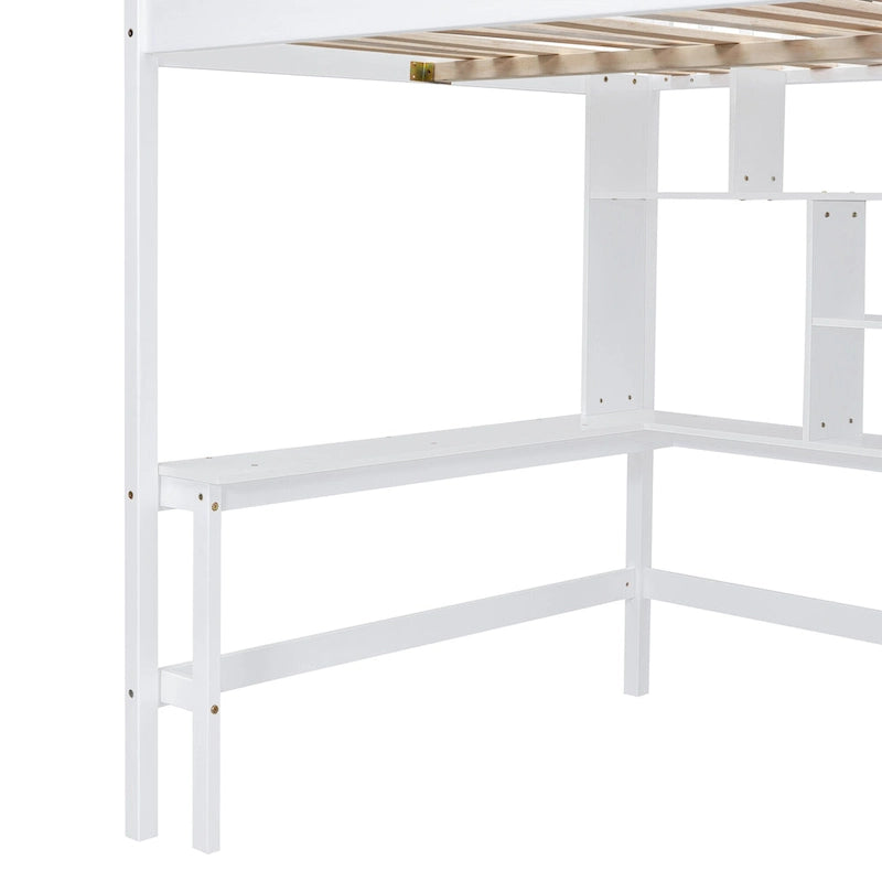 Full Size Loft Bed with Bookshelf, Drawers, Desk and Wardrobe