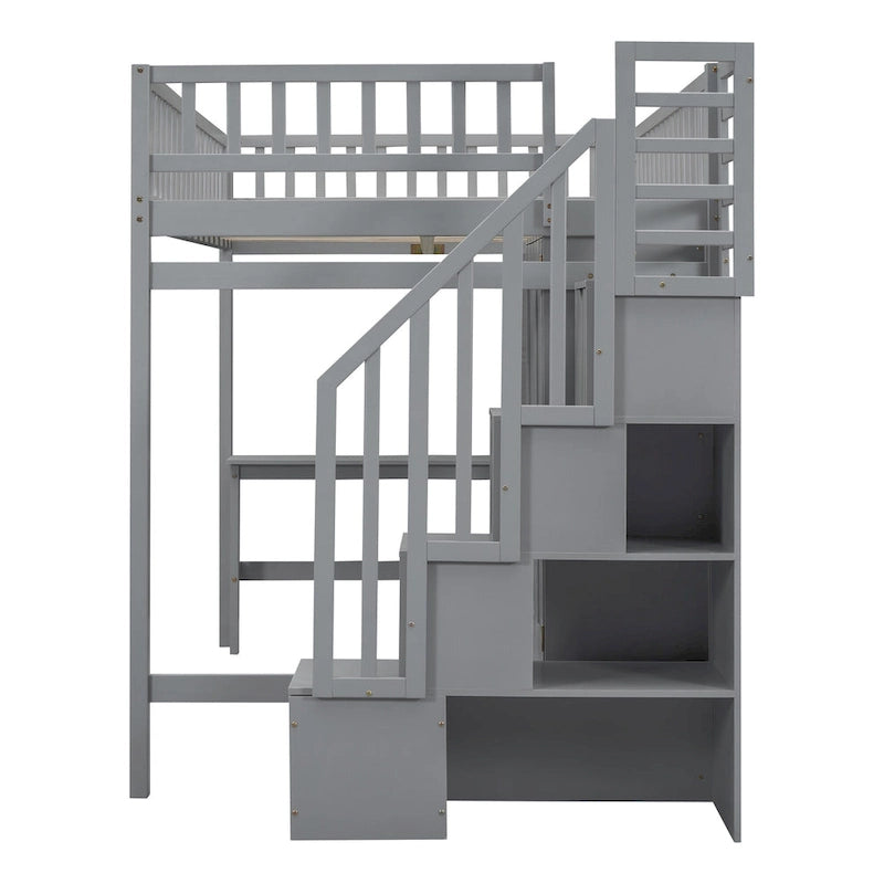 Full Size Loft Bed with Bookshelf, Drawers, Desk and Wardrobe
