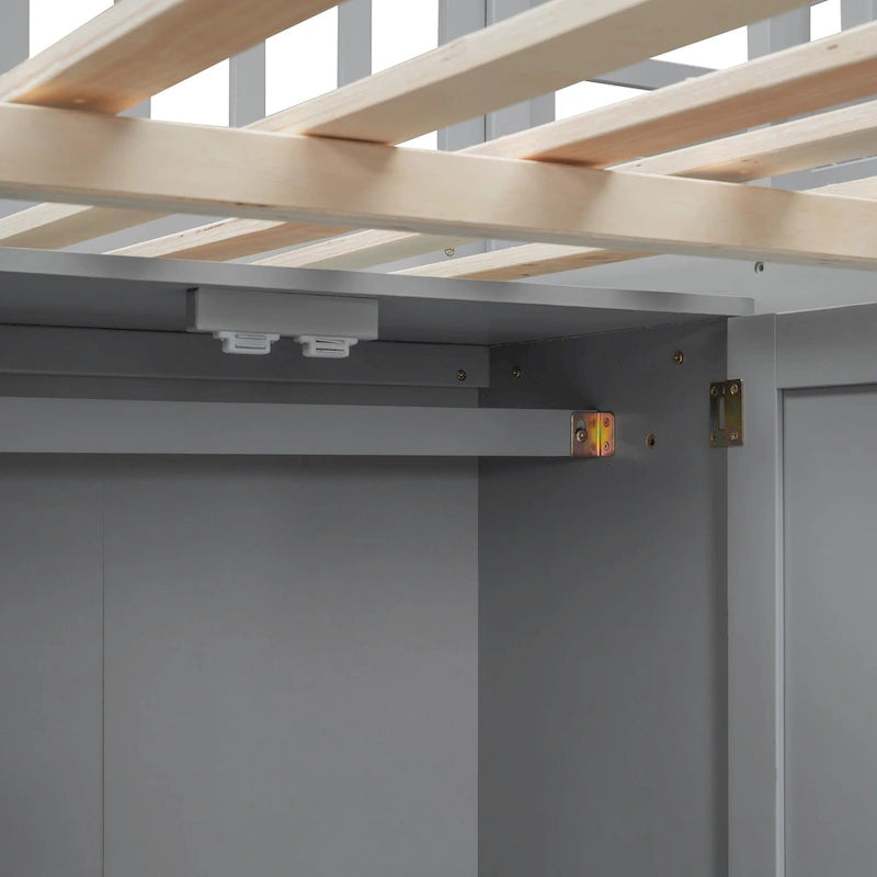 Full Size Loft Bed with Bookshelf, Drawers, Desk and Wardrobe