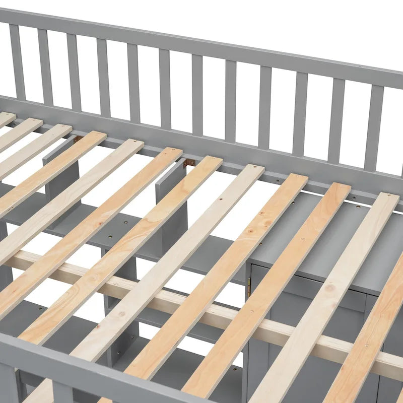 Full Size Loft Bed with Bookshelf, Drawers, Desk and Wardrobe