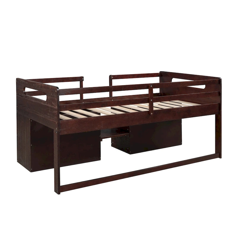 Twin Size Loft Bed with Two Shelves and Two Drawers