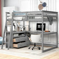 Full Size Loft Bed with Desk, Shelves and Drawers
