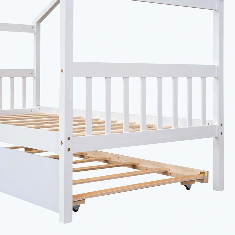 Wooden House Bed with Trundle