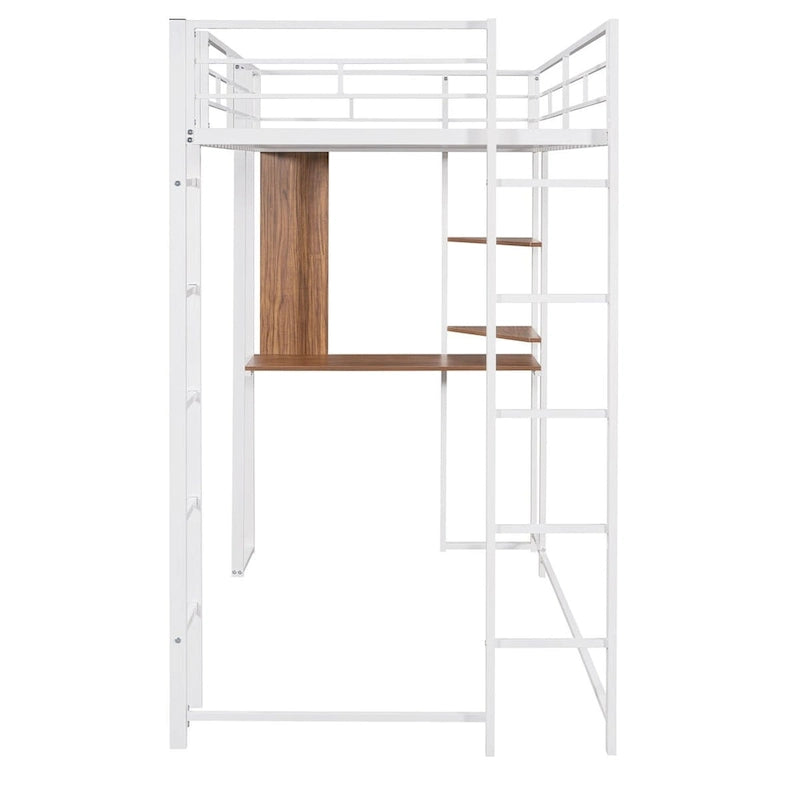 Twin Size Metal Loft Bed with Desk and Shelves