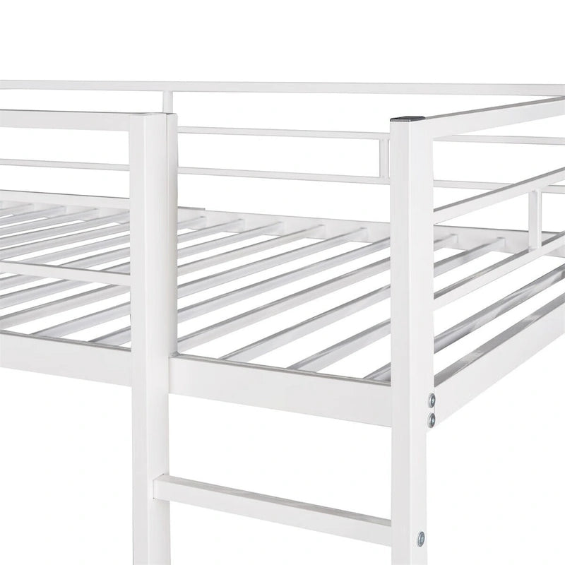 Twin Size Metal Loft Bed with Desk and Shelves