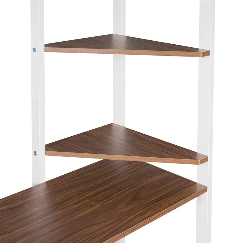 Twin Size Metal Loft Bed with Desk and Shelves