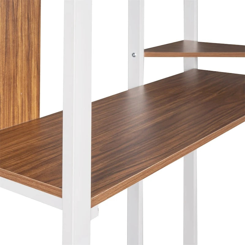 Twin Size Metal Loft Bed with Desk and Shelves