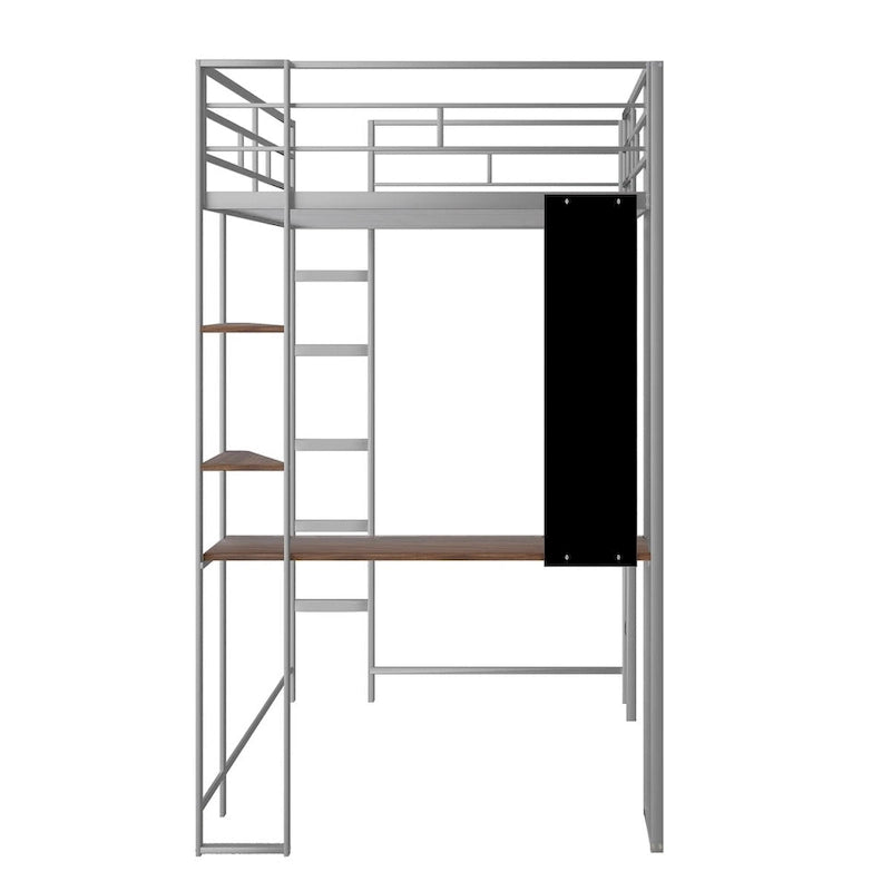 Twin Size Metal Loft Bed with Desk and Shelves