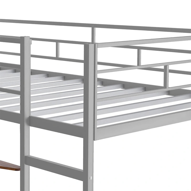 Twin Size Metal Loft Bed with Desk and Shelves