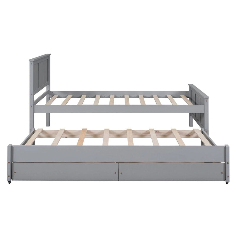 Twin Size Platform Bed with Trundle and 2 Drawers