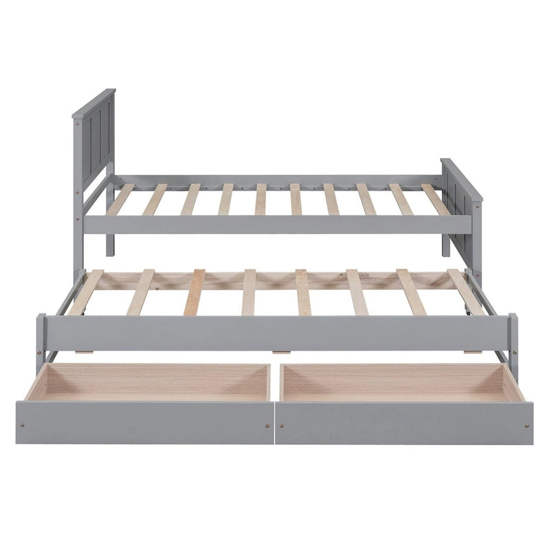 Twin Size Platform Bed with Trundle and 2 Drawers