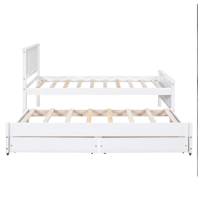 Twin Size Platform Bed with Trundle and 2 Drawers