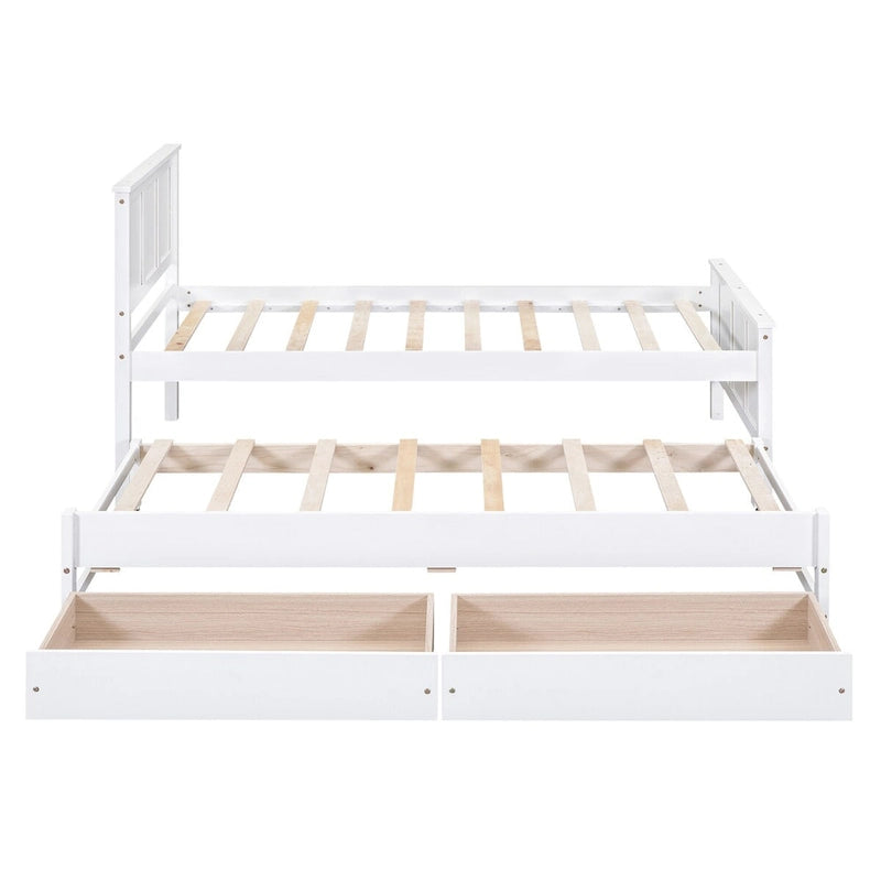 Twin Size Platform Bed with Trundle and 2 Drawers