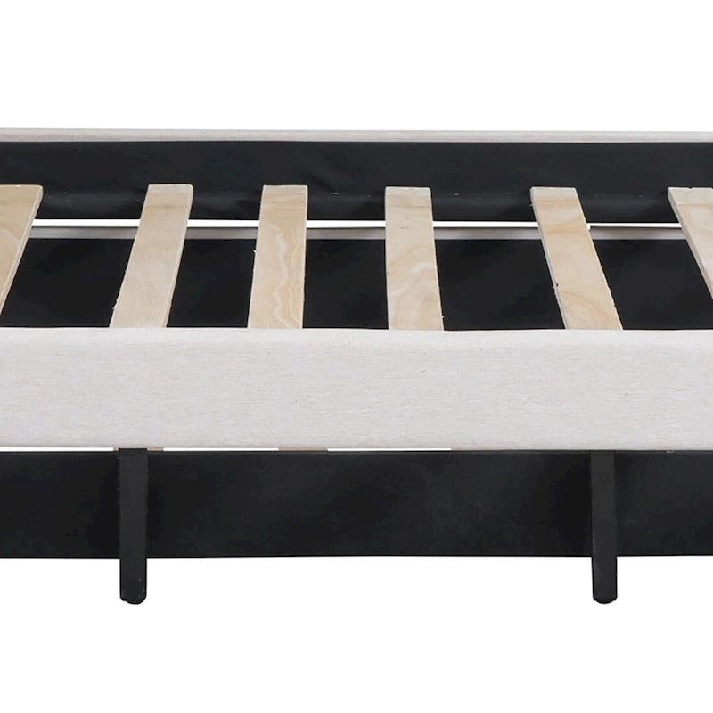 Modern Stylish Linen Fabric Upholstered Platform Bed with Trundle Bed