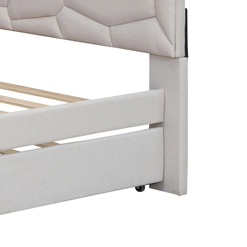 Modern Stylish Linen Fabric Upholstered Platform Bed with Trundle Bed