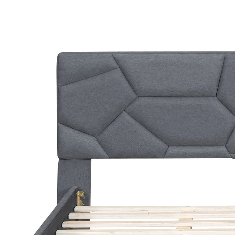 Modern Stylish Linen Fabric Upholstered Platform Bed with Trundle Bed