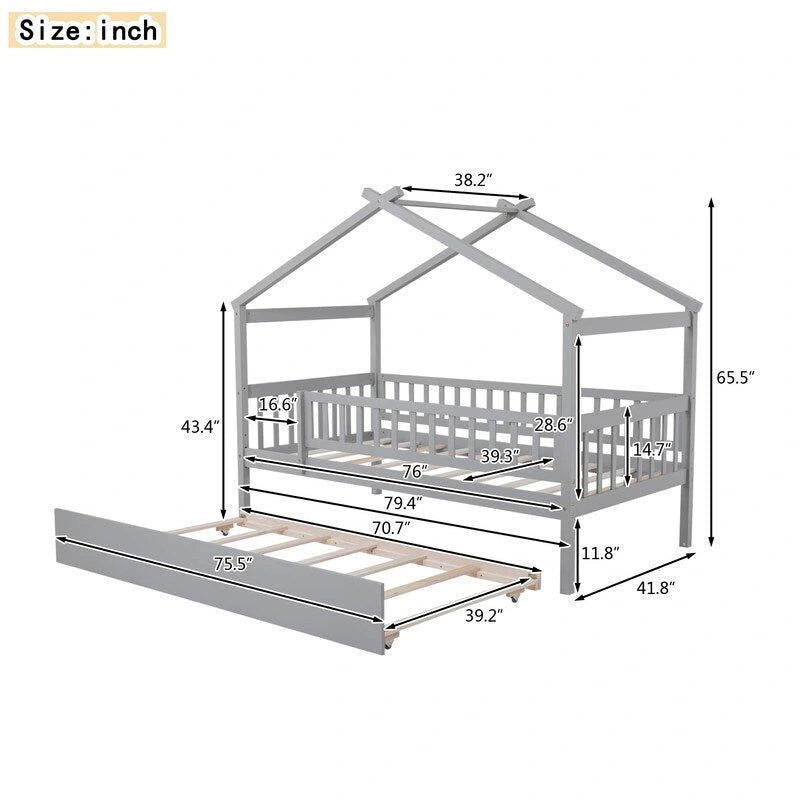 Kids House Bed Twin with Trundle