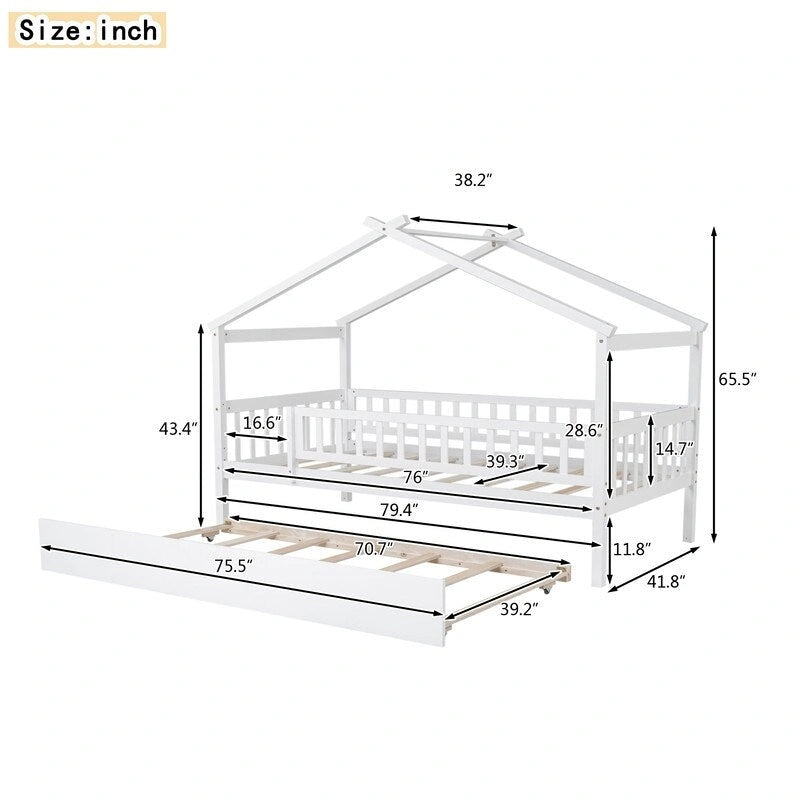 Kids House Bed Twin with Trundle