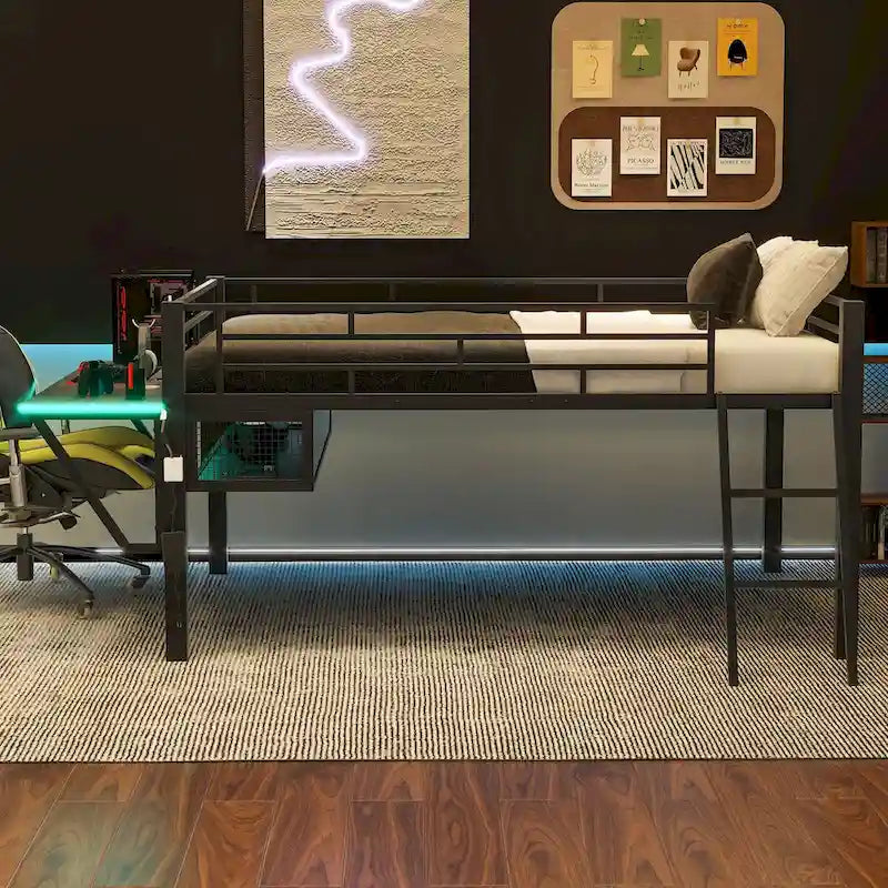 Mid Loft Bed with Desk and LED