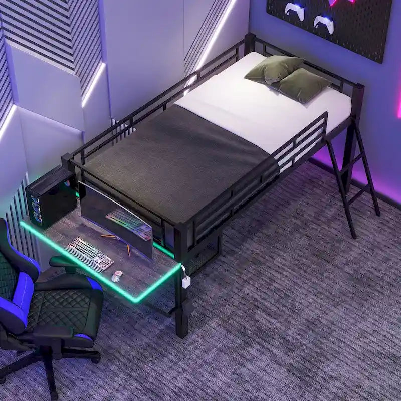Mid Loft Bed with Desk and LED