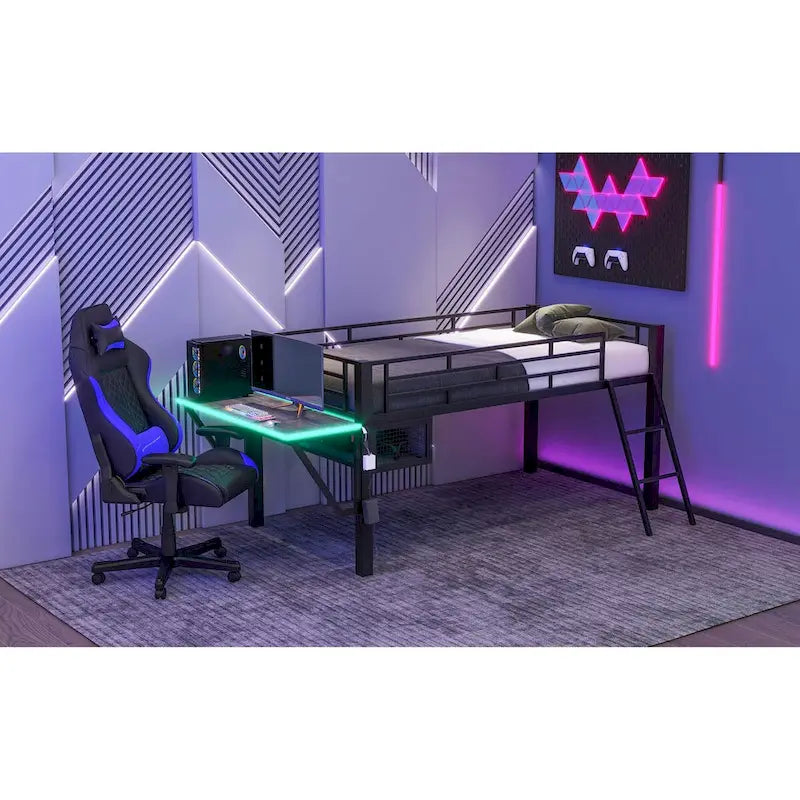 Mid Loft Bed with Desk and LED