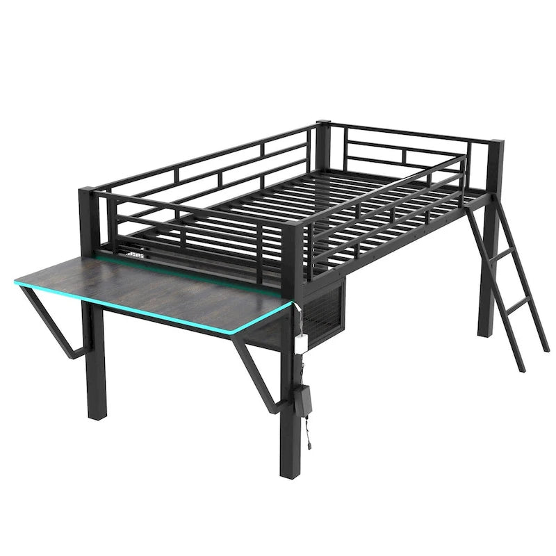 Mid Loft Bed with Desk and LED