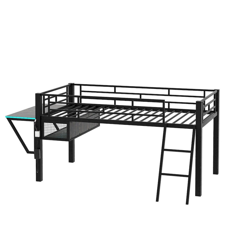 Mid Loft Bed with Desk and LED