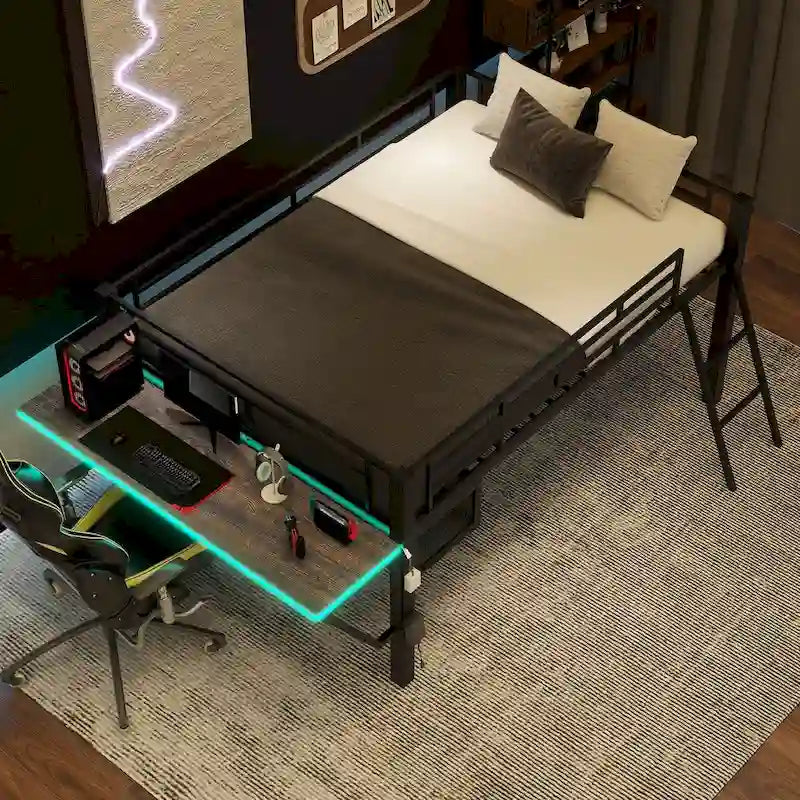 Mid Loft Bed with Desk and LED