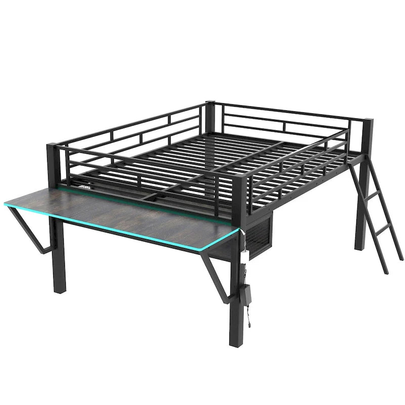 Mid Loft Bed with Desk and LED
