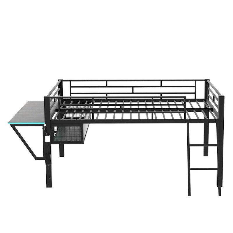 Mid Loft Bed with Desk and LED