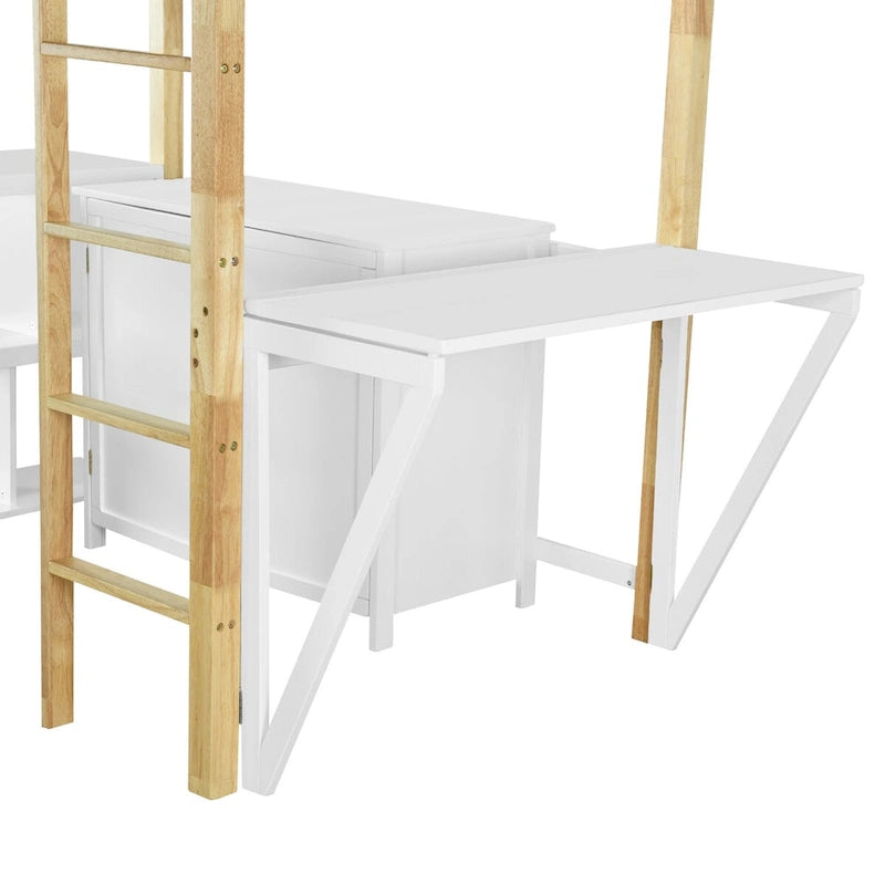 Twin Size Loft Bed with Foldable Desk, Storage Cabinet and Cubes