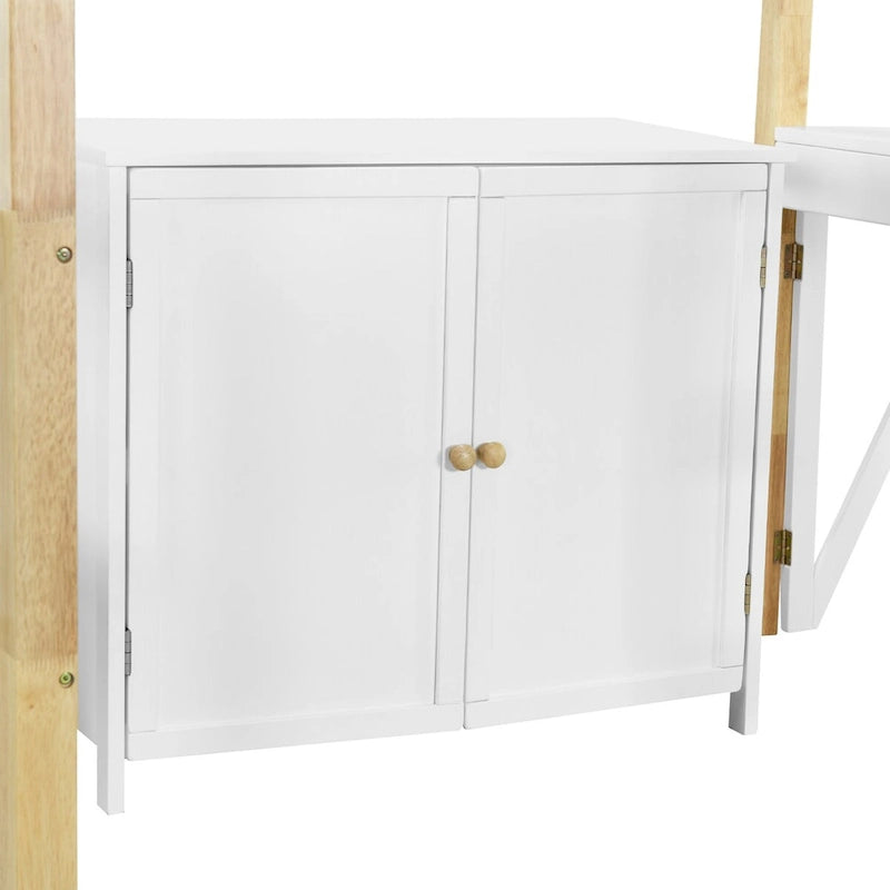 Twin Size Loft Bed with Foldable Desk, Storage Cabinet and Cubes