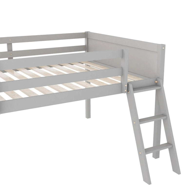 Full Size Wood Low Loft Bed with Ladder