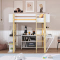 Full Size Wood Loft Bed with Built-in Storage Cabinet, Cubes and Desk