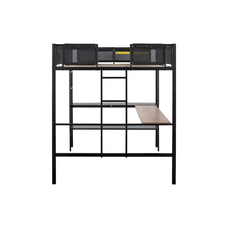 Metal Full Size Loft Bed with Desk and Shelves