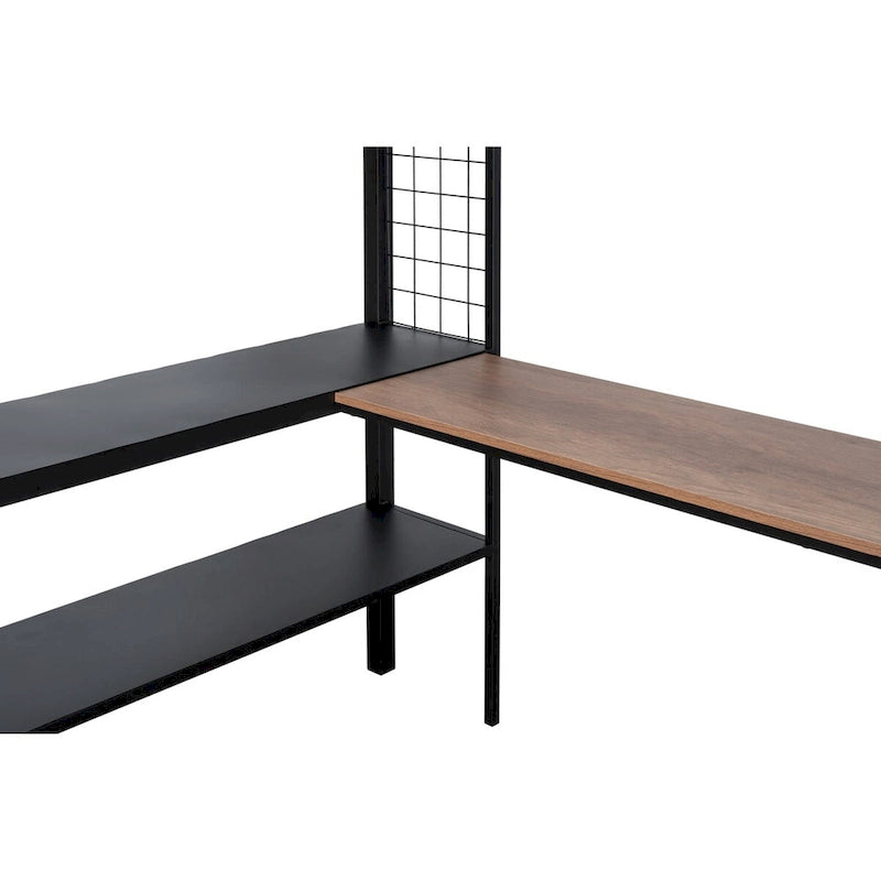 Metal Full Size Loft Bed with Desk and Shelves