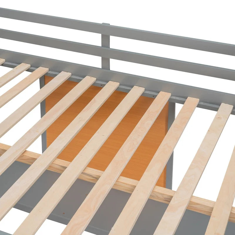Full Size Loft Bed with Desk - Solid Pine and MDF, Gray