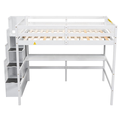Full Size Loft Bed with Desk and Shelves