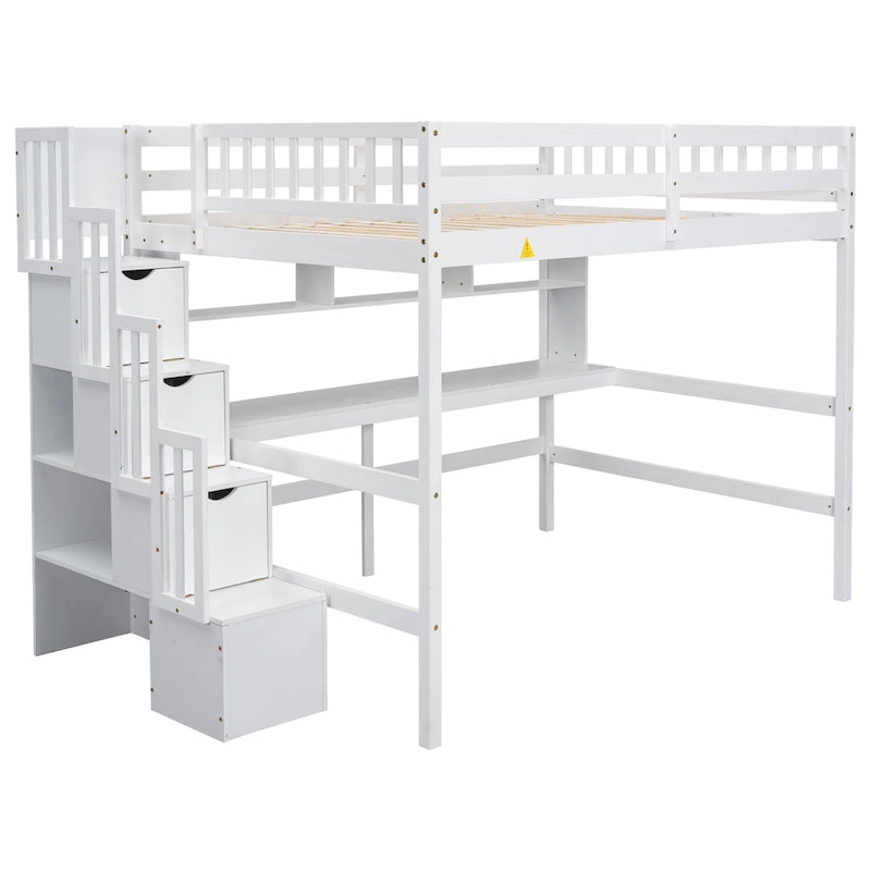 Full Size Loft Bed with Desk and Shelves