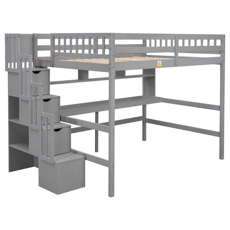 Full Size Loft Bed with Desk and Shelves