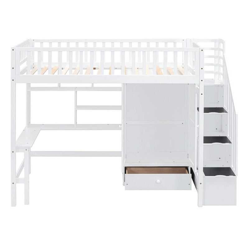 Twin Size Loft Bed with Bookshelf, Drawers, Desk and Wardrobe