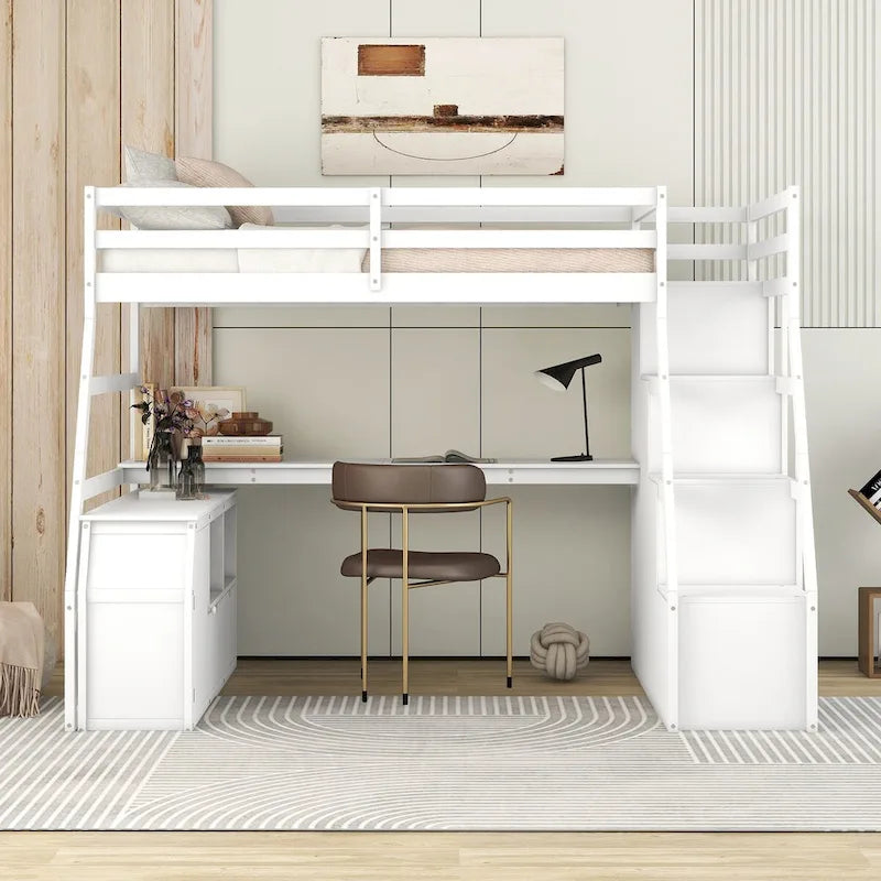 Twin Loft Bed with Integrated Drawers, Shelves & Desk for Versatile Use