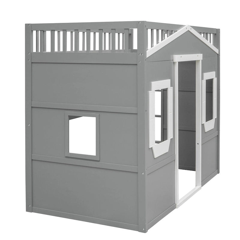 Twin Size Creativity House Bed Wood Loft Bed with Ladder