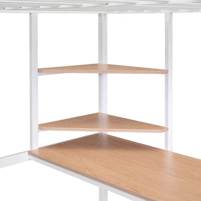 Metal Loft Bed with Desk and Shelves, Full Size
