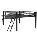 Full Size Gaming Mid Loft Bed with Desk, LED