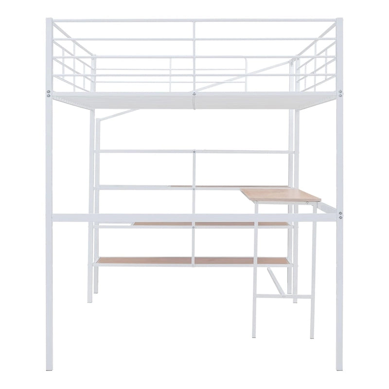 Full Size Metal Loft Bed with Built in Desk and Lateral Storage Ladder